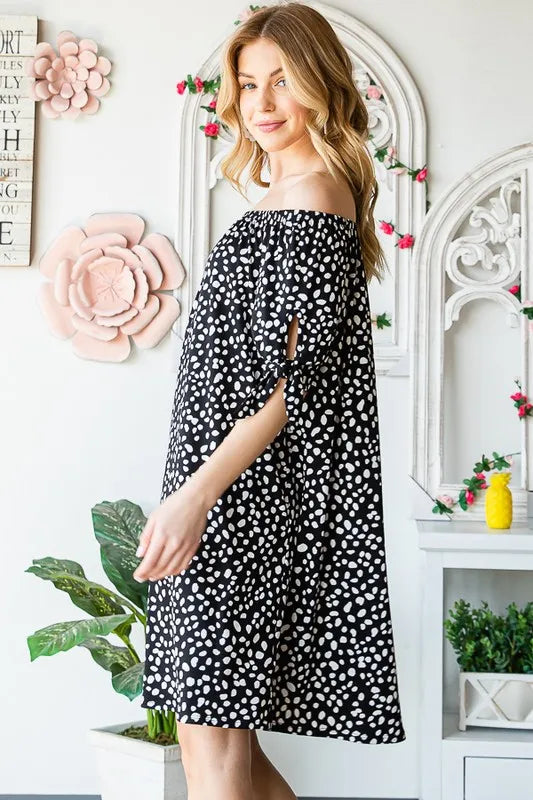 Heimish Full Size Short Sleeve Off Shoulder Animal Mini Dress Plus Size - Farnelli