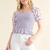 And The Why Embellishment Sleeve Smocked Top - LAVENDER