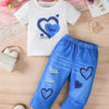 Children's Heart Print Casual Kids Set - White