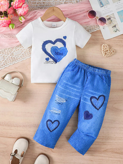 Children's Heart Print Casual Kids Set - Farnelli