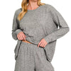 Zenana Soft Melange Long Sleeve Tee and Shorts Set - BLACK