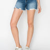 RISEN High Rise Raw Hem Distressed Denim Shorts - Dark