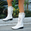 Point Toe Block Heels Boots - White