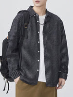 Men's Plus Size Striped Button Up Long Sleeve Shirt - Farnelli