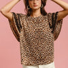 BiBi Leopard Crochet Trim Round Neck Short Sleeve Top - Leopard