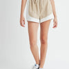 MABLE Drawstring Waist Contrast Trim Detail Shorts - Taupe