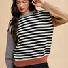 Annie Wear Striped Color Block Round Neck Sweater - Ivory/Black