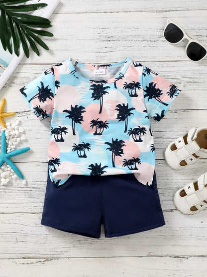 Children's Tropical Palm Tree Print Outfit Set - Farnelli