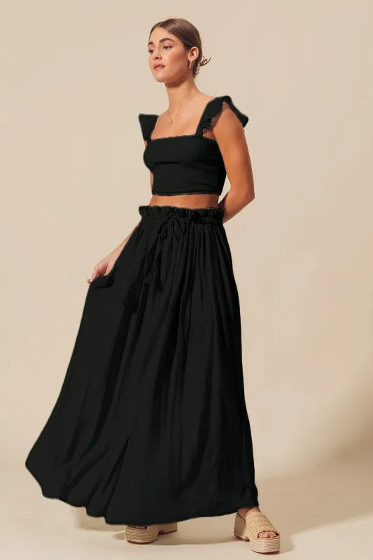SO ME Smocked Top and Flowy Maxi Skirt Set - Farnelli