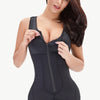 Full Size Zip-Up Scoop Neck Lace Trim Shapewear - Black