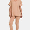 Zenana Full Size V-Neck Rolled Short Sleeve T-Shirt and Leggings Lounge Set - Brush