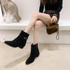 Point Toe Block Heels Boots - Black