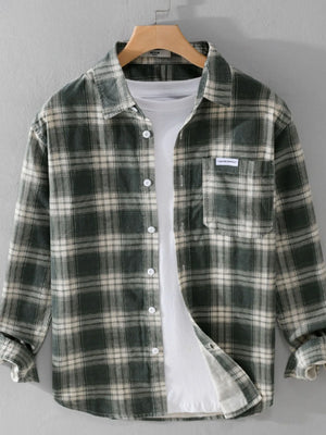 Men's Plus Size Plaid Button Up Long Sleeve Shirt - Farnelli