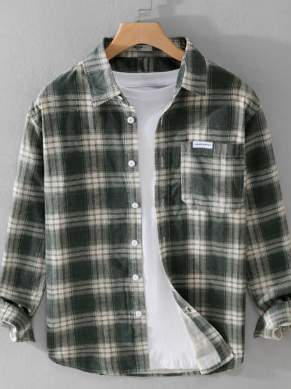 Men's Plus Size Plaid Button Up Long Sleeve Shirt - Farnelli
