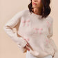 SO ME Embroidered Ribbon Round Neck Sweater - Farnelli