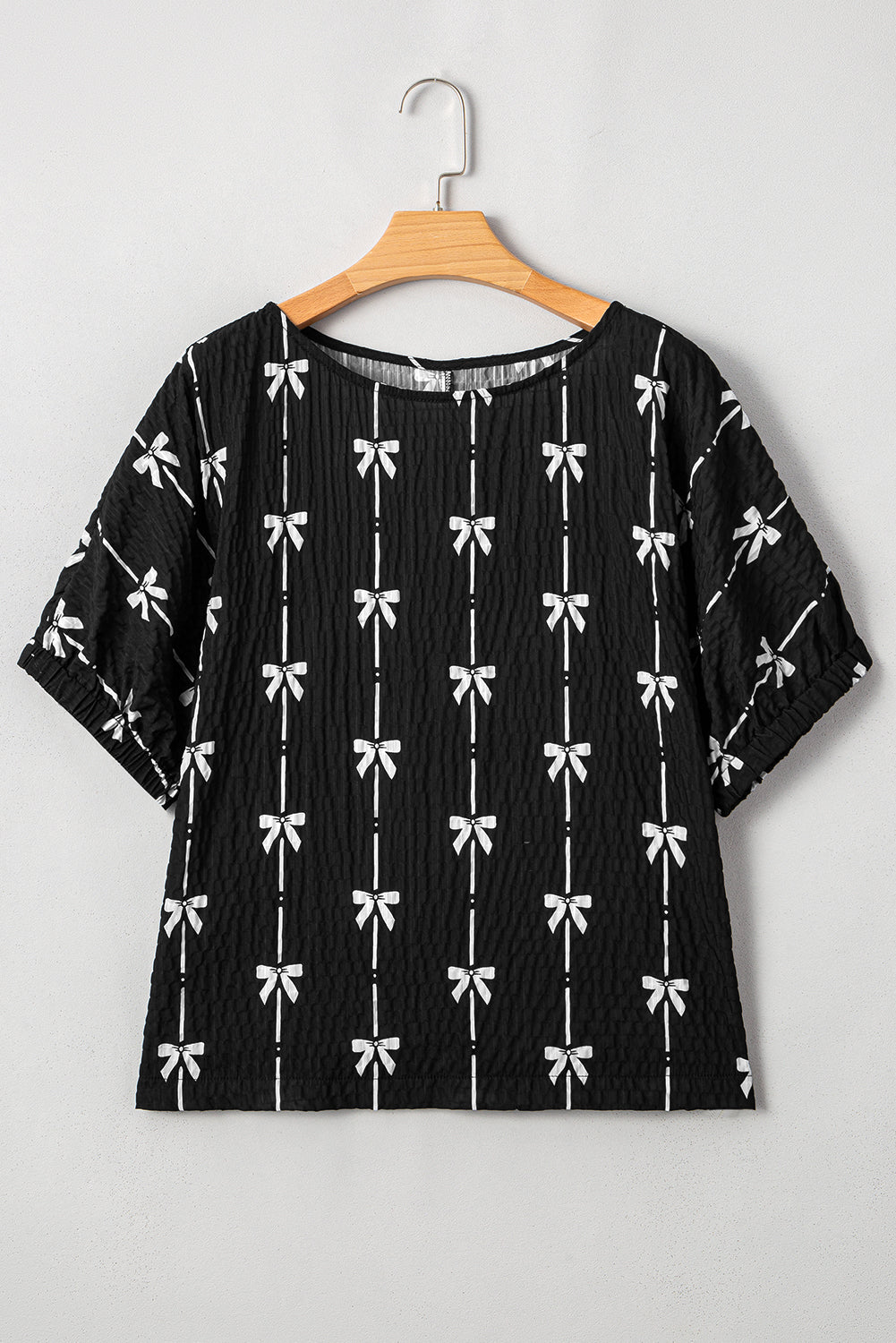 Aviana Bow Print Puff Short Sleeve Top - Farnelli
