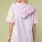White Birch Full Size Striped Short Sleeve Drawstring Hooded Top - Farnelli