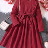 Children's Ruffled Trim Button Front Dress - Scarlet