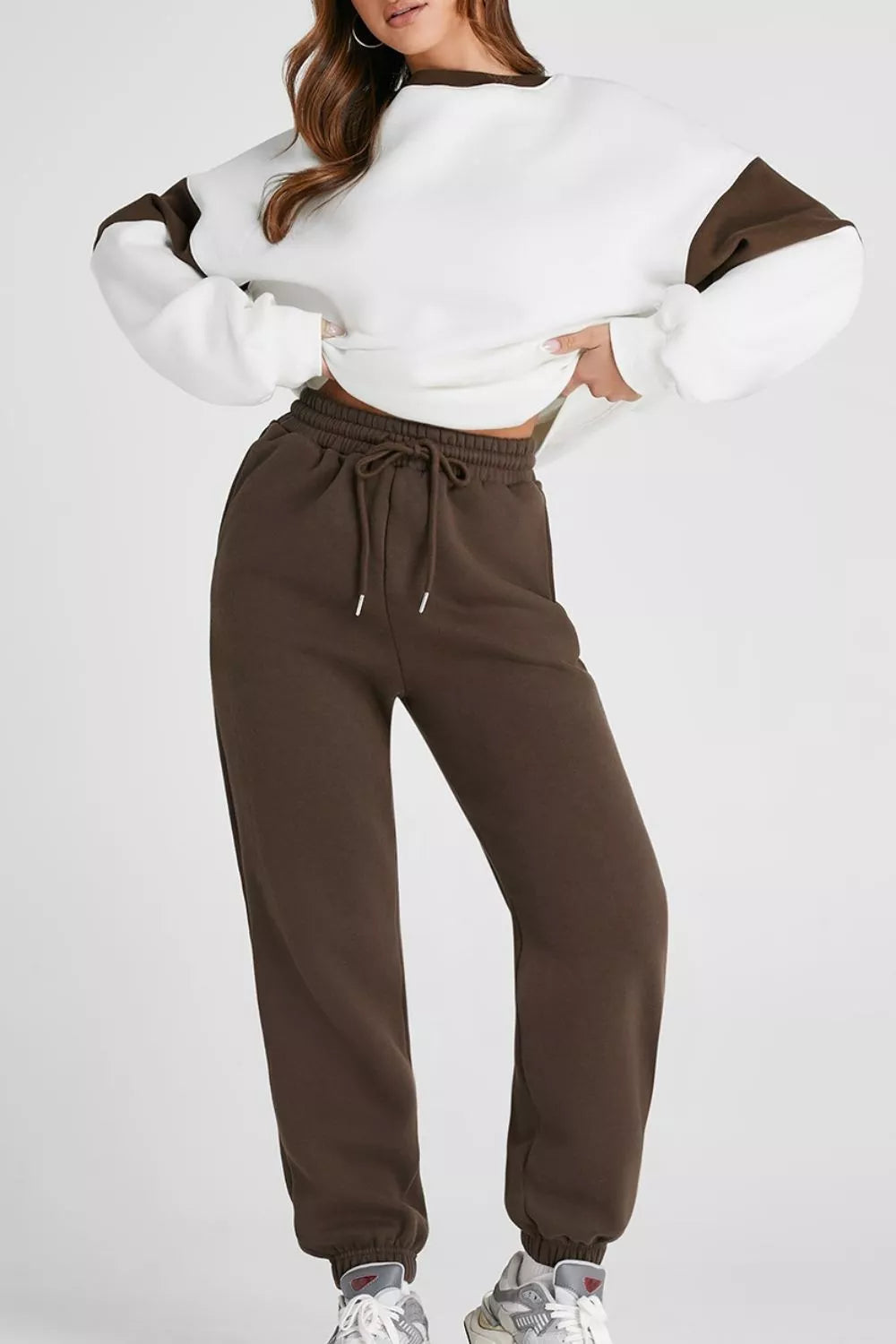 Drop Shoulder Loose Sweatshirt and Joggers Active Set - Farnelli