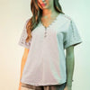 VERY J Striped V-Neck Short Sleeve T-Shirt - Lavender