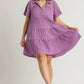Umgee Full Size Gingham Tiered Button Detail Short Sleeve Dress Plus Size - Farnelli