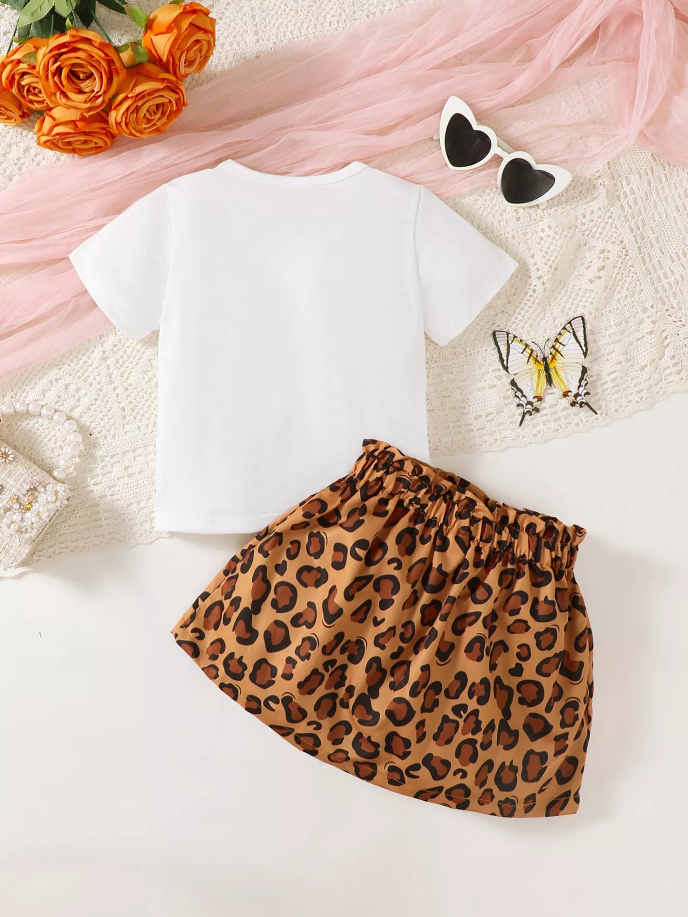 Children's Leopard Graphic Tee & Skirt Set - Farnelli