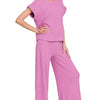Zenana Rolled Sleeve Top and Pants Sweater Set - MAUVE