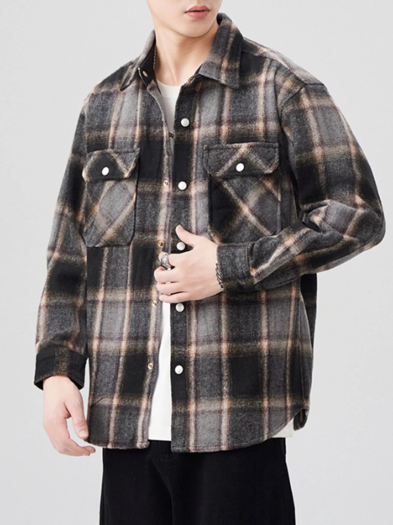 Men's Plaid Button Up Long Sleeve Shirt - Farnelli