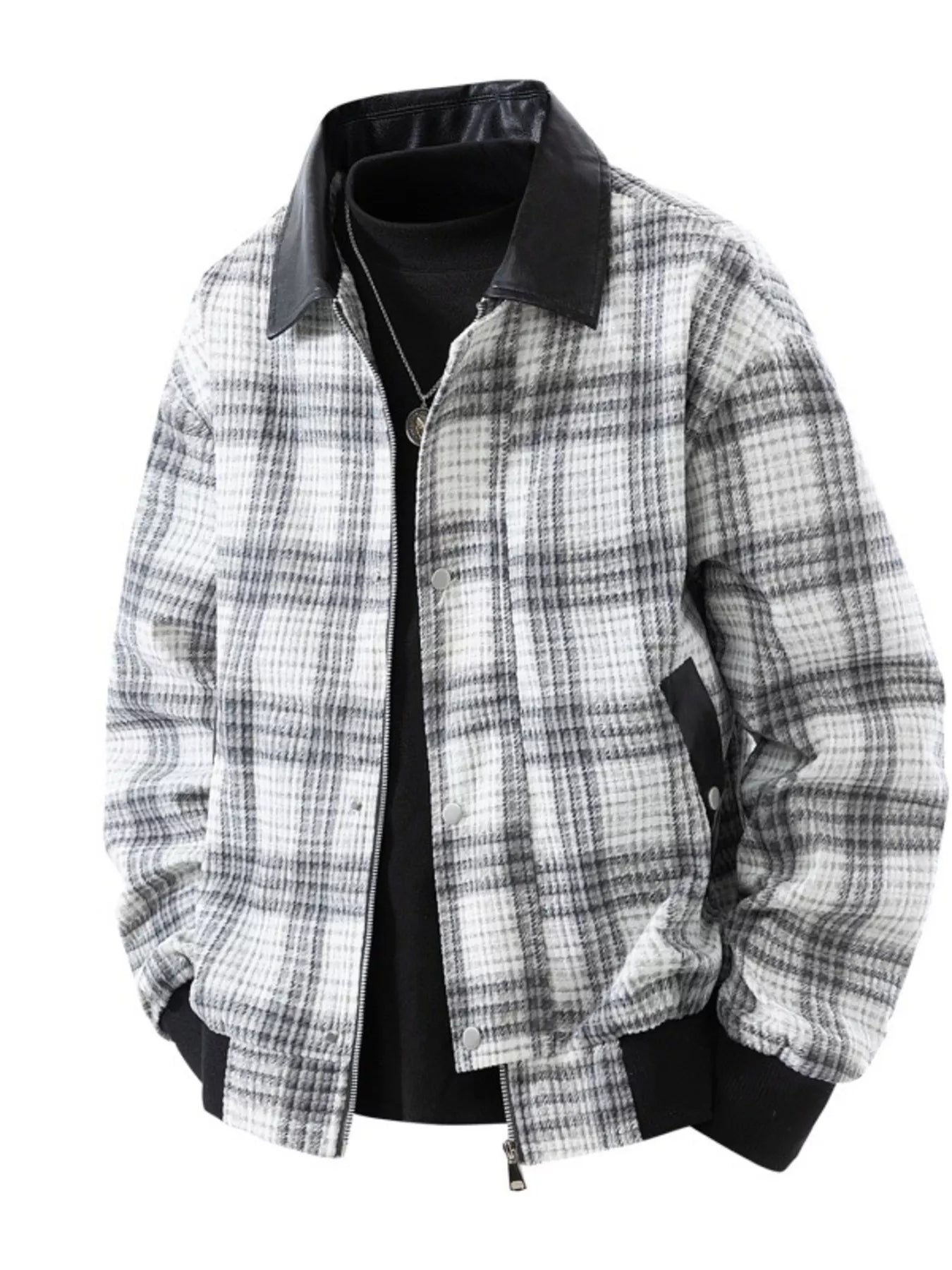 Men's Plus Size Plaid Pattern Snap Down Casual Jacket - Farnelli