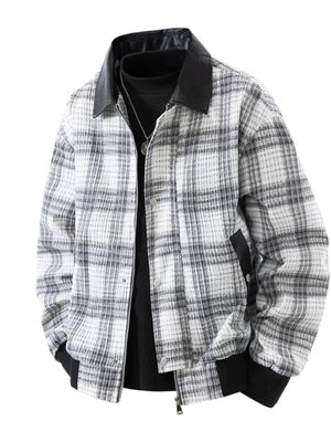 Men's Plus Size Plaid Pattern Snap Down Casual Jacket - Farnelli