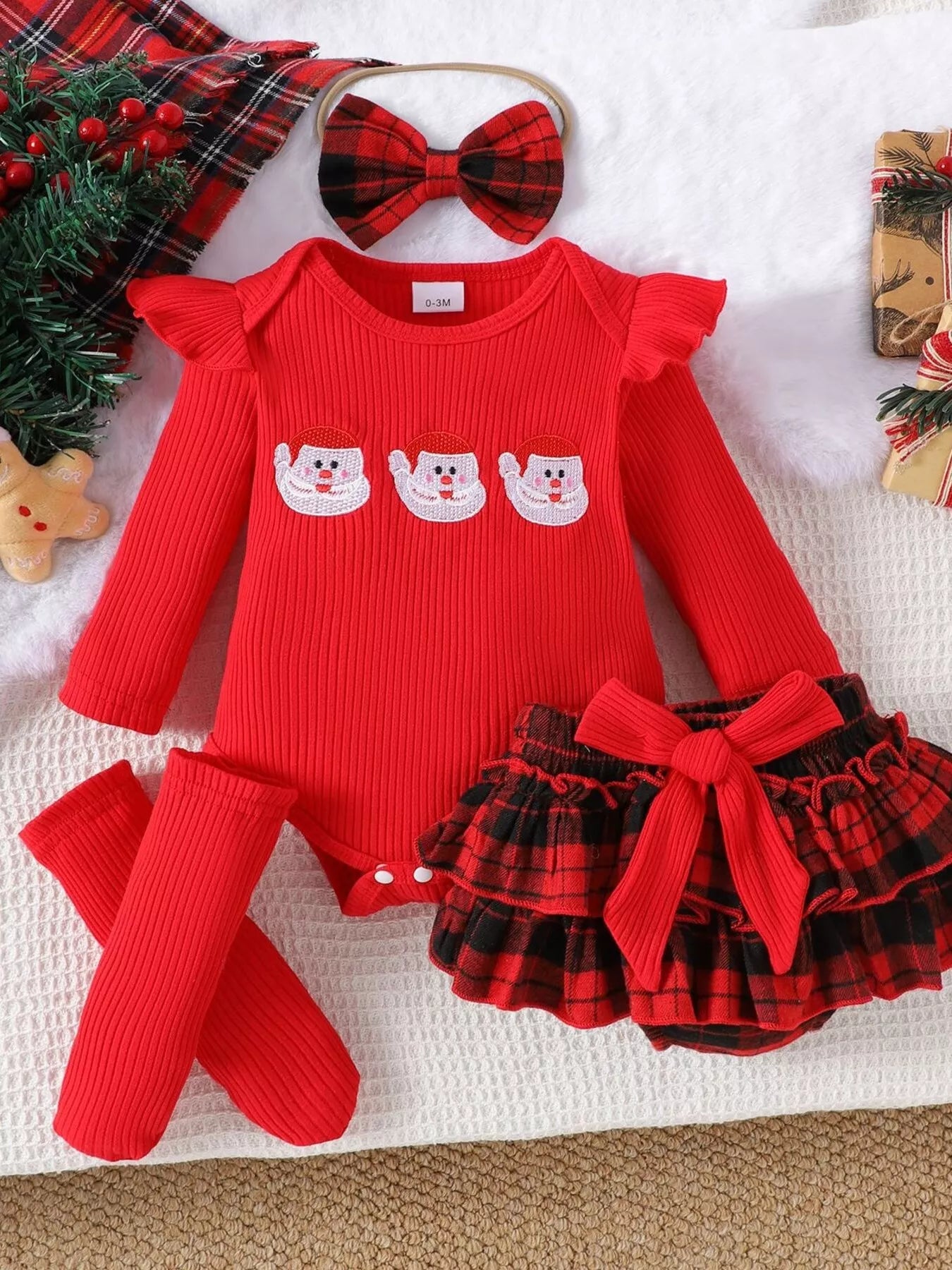 Children's Christmas Ruffle Trim 4-Piece Set - Farnelli