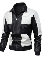 Men's Two-Tone Leather Bomber Jacket with Zip Front - Farnelli