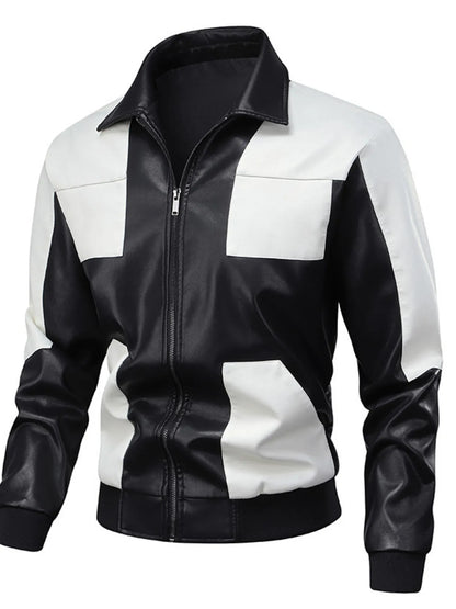 Men's Two-Tone Leather Bomber Jacket with Zip Front - Farnelli