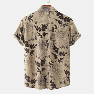 Men's Plus Size Floral Print Short Sleeve Button Down Shirt - Farnelli