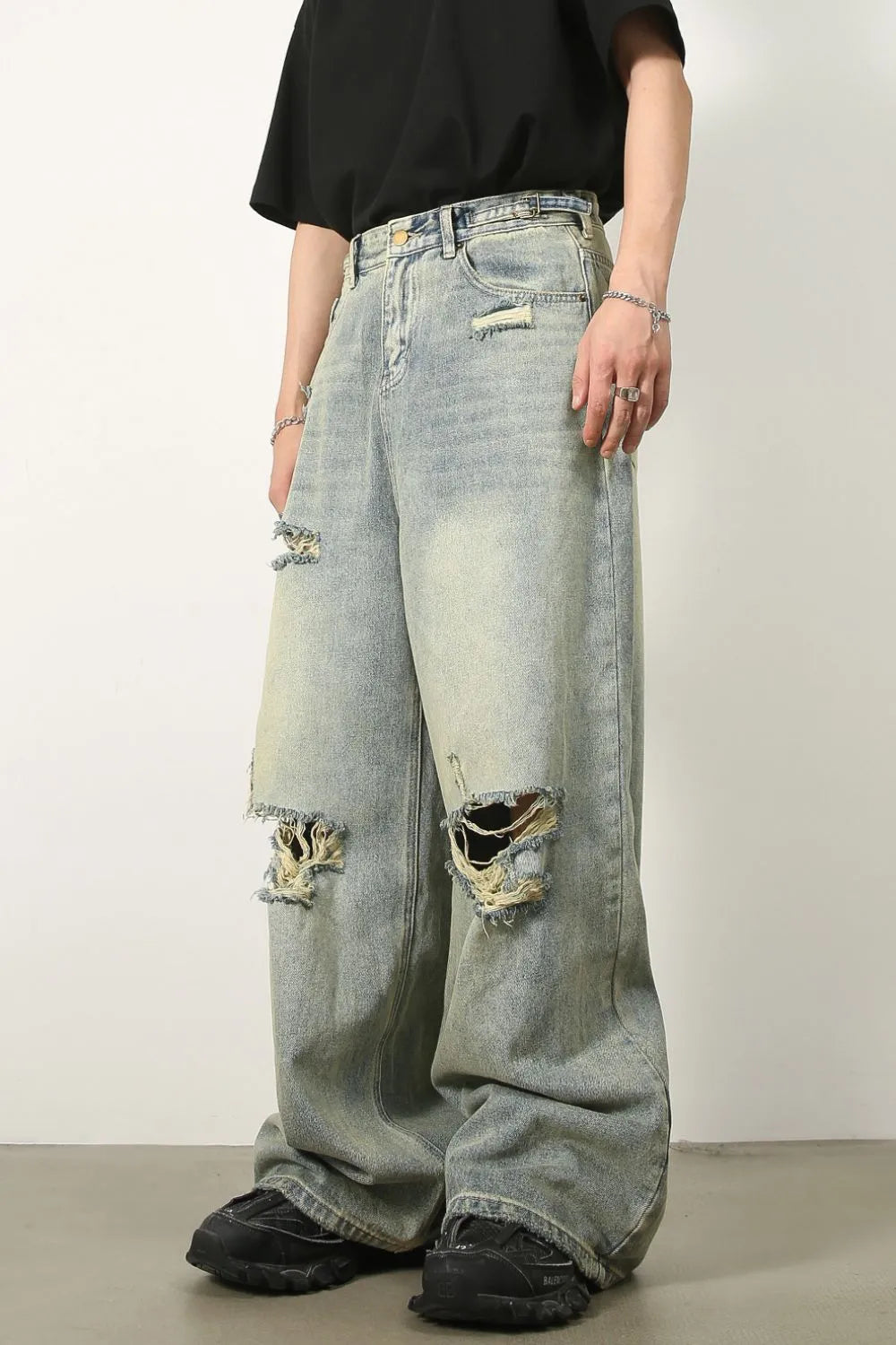 Men's Distressed Wide Leg Jeans - Farnelli