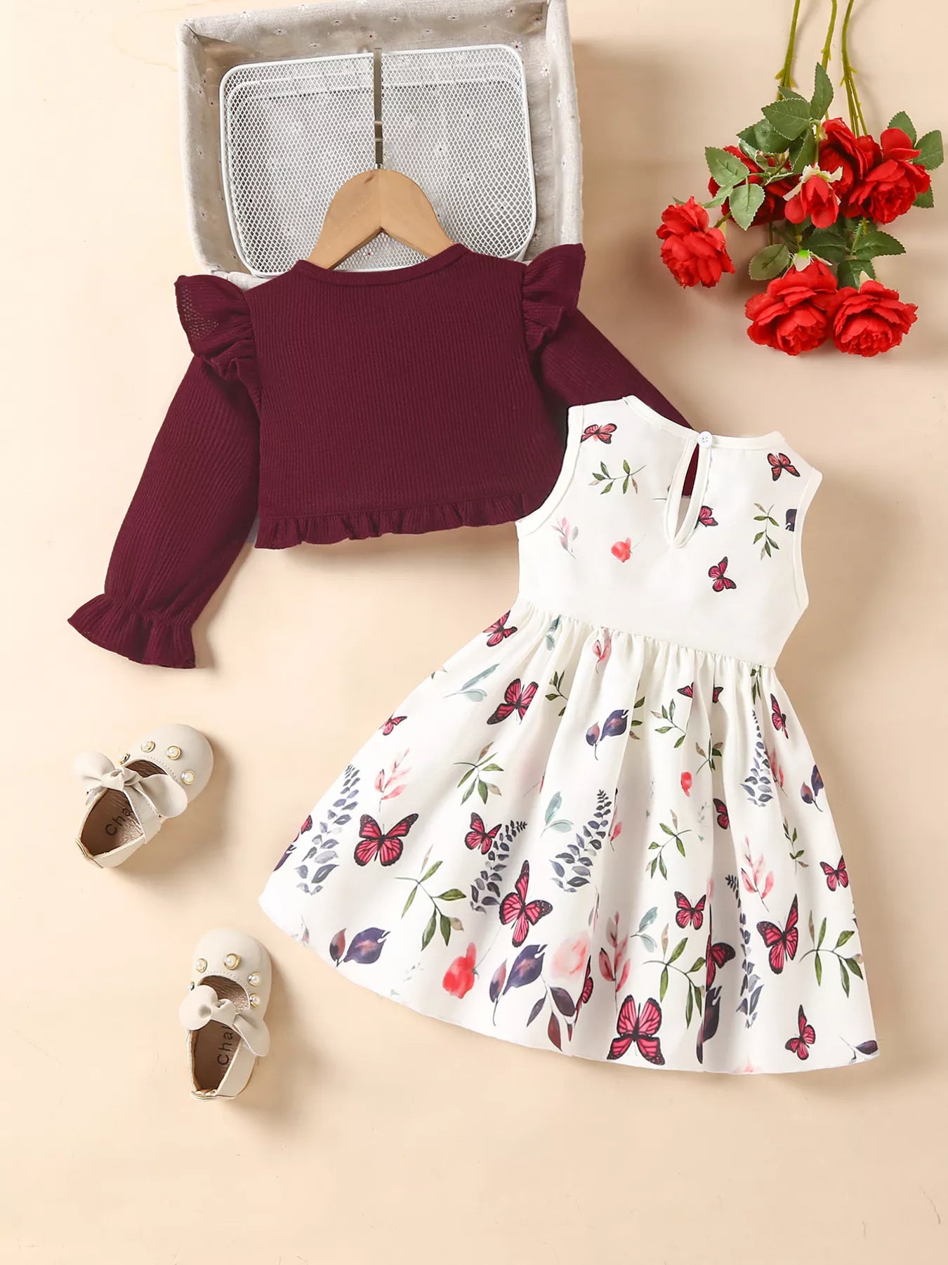 Children's Bow Dress & Ruffle Trim Cardigan Set - Farnelli