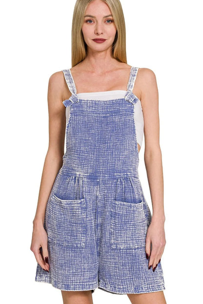 Zenana Woven Double Gauze Acid Washed Romper - Farnelli