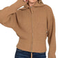 Zenana Ribbed Collared Zip Up Sweater Cardigan - Farnelli