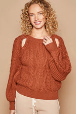POL Cable Knit Cutout Long Sleeve Sweater - Farnelli