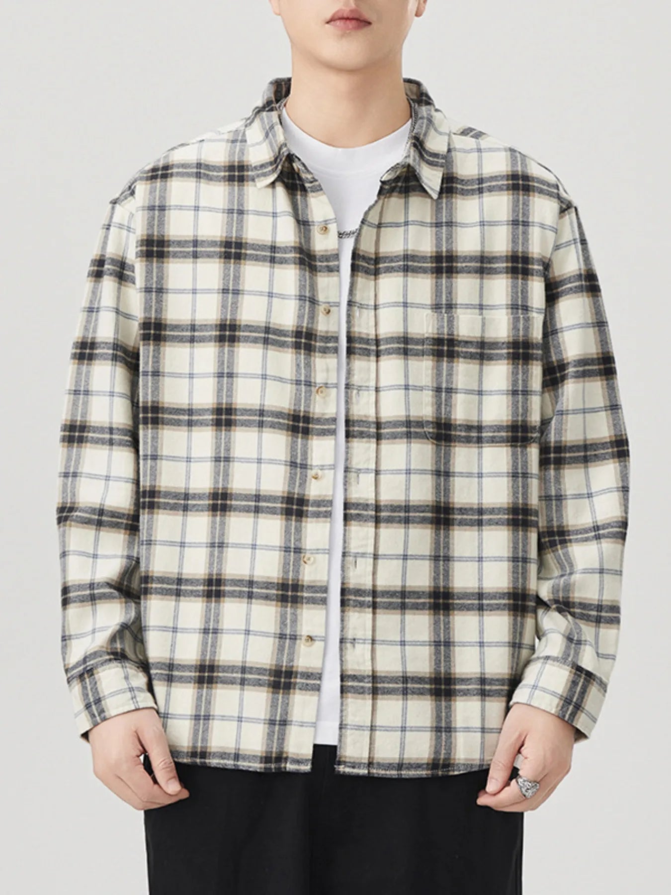 Men's Plus Size Plaid Button Up Long Sleeve Shirt - Farnelli
