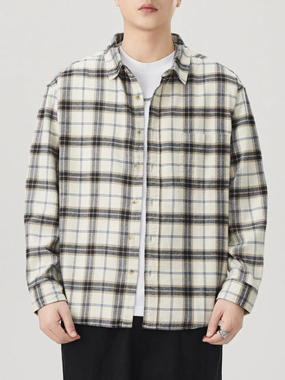 Men's Plus Size Plaid Button Up Long Sleeve Shirt - Farnelli