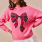 SO ME Checker Plaid Ribbon Christmas Holiday Sweater - Farnelli