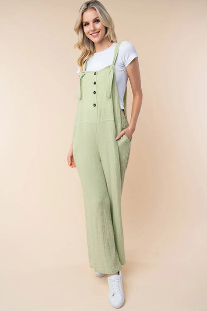 White Birch Texture Sleeveless Wide Leg Jumpsuit - Farnelli