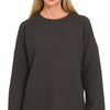 Zenana Double Knit Round Neck Long Sleeve Top - BLACK