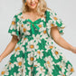Umgee Full Size Daisy Print Mini Dress with Ribbon Details Plus Size - Farnelli