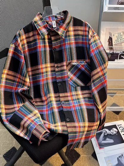 Men's Full Size Vintage Plaid Flannel Button-Down Shirt Plus Size - Farnelli