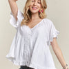 ADORA Button Down Ruffled Babydoll Blouse - WHITE