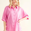 And The Why Oversized Linen Button Down Shirts Top - PINK