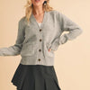 Aemi + Co Ribbed Hem Button Down V-Neck Cardigan - Gray