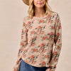 BiBi Floral Print Washed Waffle Thermal Top with Thumb - TAUPE